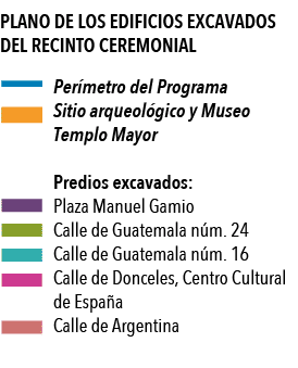 PLANO DE LOS EDIFICIOS EXCAVADOS DEL RECINTO CEREMONIAL,Perímetro del Programa Sitio arqueológico y Museo Templo Mayo   