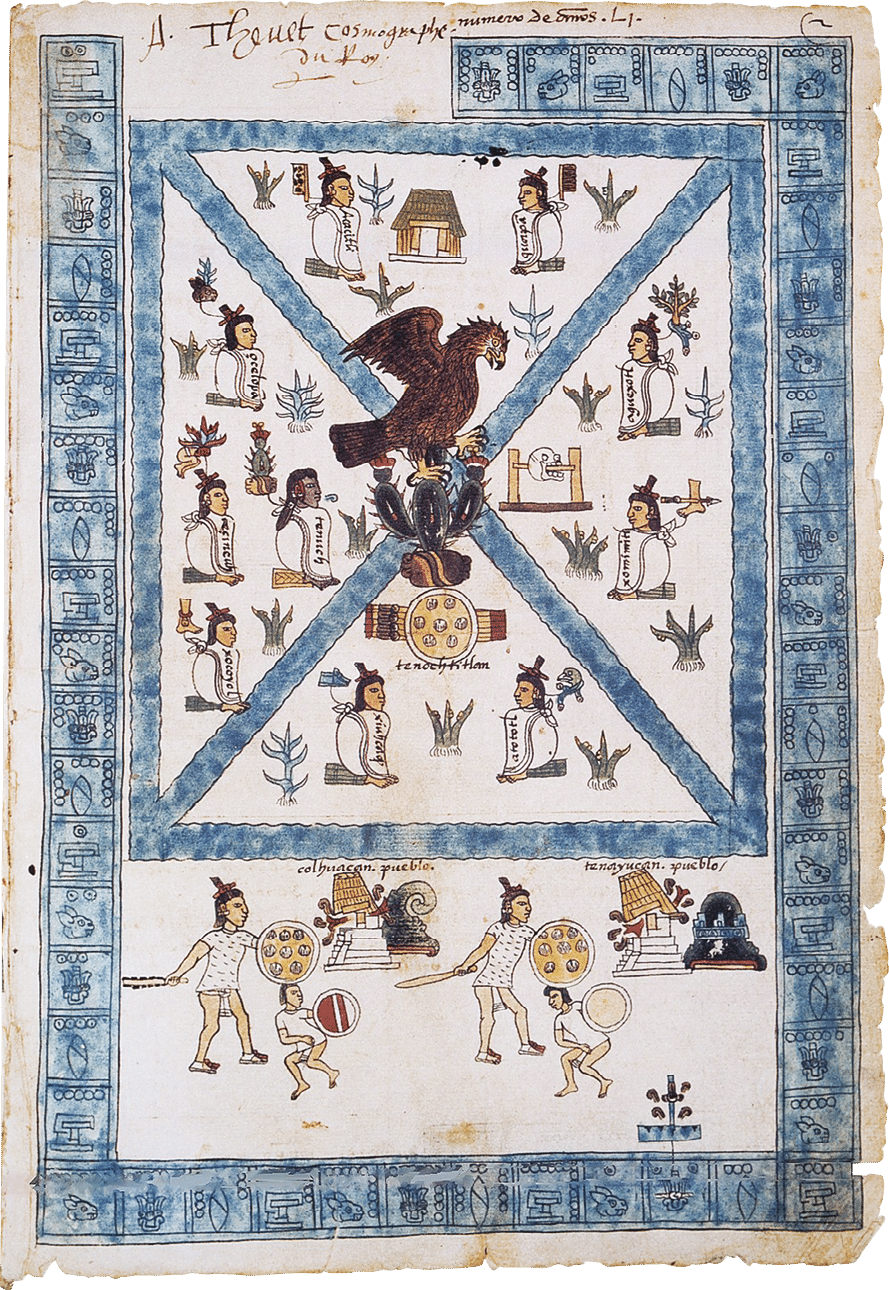G 2160  Códice Mendoza, lámina I, f  2r  Fundación de Tenochtitlan