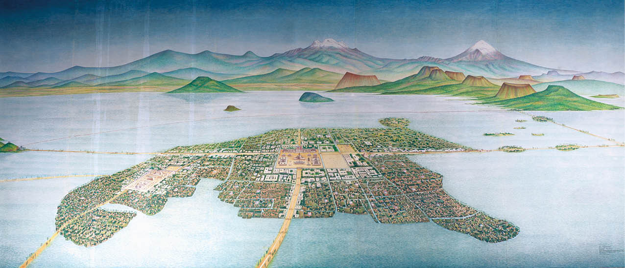 G 4207  La isla de México en el siglo XVI  Óleo sobre tela de Luis Covarrubias  Museo Nacional de Antropología   Foto: Agustín Uzárraga   Raíces