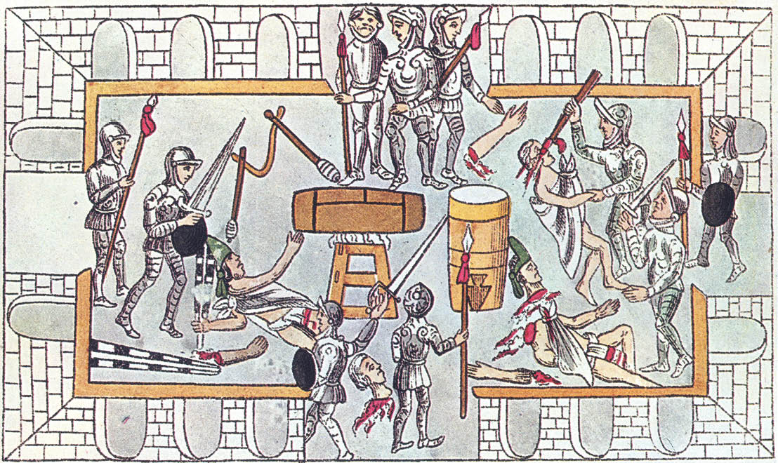 G15J9D Aztec warriors defending the temple of Tenochtitlan against Conquistadors  The siege of Tenochtitlan, the capital of the Aztec Empire, came about in 1521 through the manipulation of Spanish conquistador Hernan Cortes  Though numerous battles were fought b