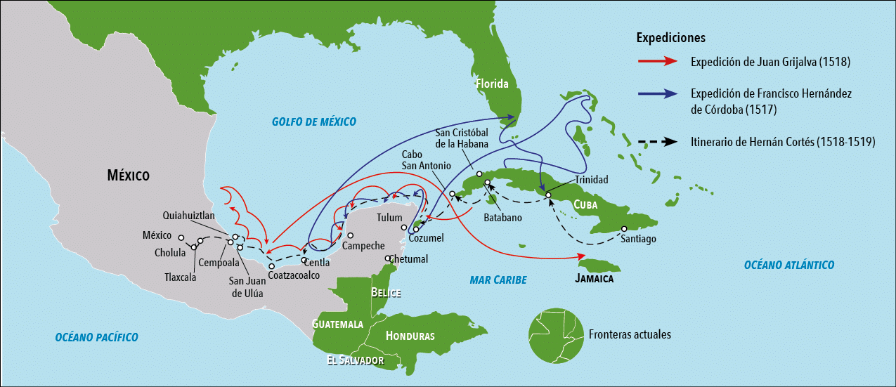 Cempoala,Expedición de Juan Grijalva (1518) Expedición de Francisco Hernández de Córdoba (1517) Itinerario de Hernán    