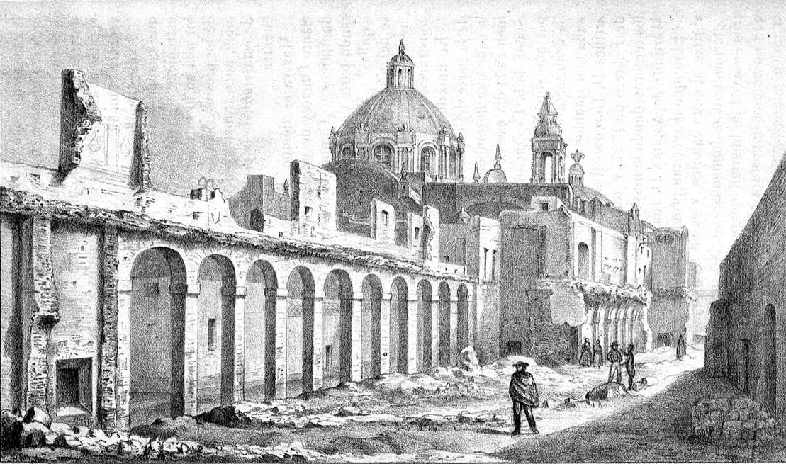 HESIQUIO IRIARTE, NUEVA CALLE ABIERTA EN SANTO DOMINGO, 1861, LITOGRAFÍA, MANUEL RAMÍREZ APARICIO, LOS CONVENTOS SUPRIMIDOS EN MÉXICO, MÉXICO IMPRENTA DE J  M  AGUILAR, 1861