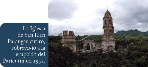 La Iglesia de San Juan Parangaricutiro, sobrevivió a la erupción del Paricutín en 1952