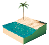 cube with isometric beach with umbrella and palm tree on turquoise background  3d render