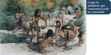 Grupo de pobladores que construyen la vida en comunidad