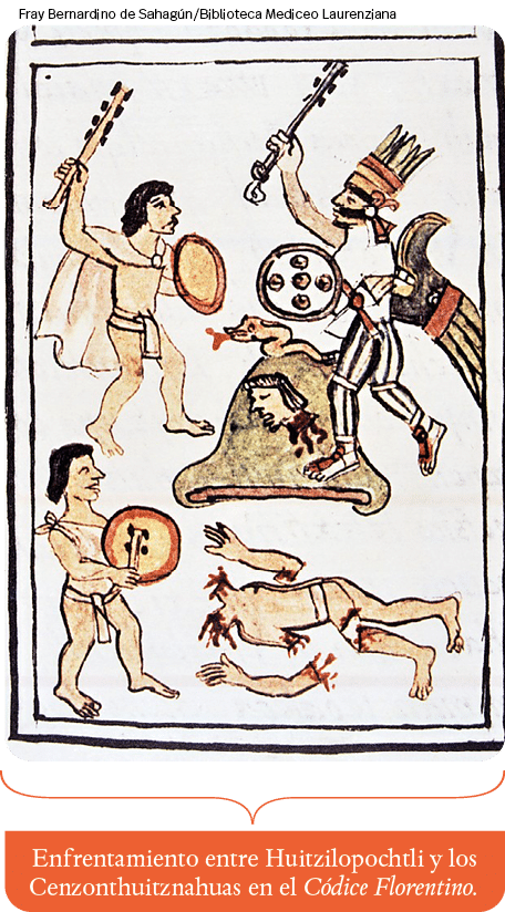 Fray Bernardino de Sahagún Biblioteca Mediceo Laurenziana,Enfrentamiento entre Huitzilopochtli y los Cenzonthuitznahu   