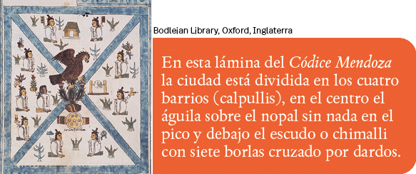 Bodleian Library, Oxford, Inglaterra,En esta lámina del Códice Mendoza la ciudad está dividida en los cuatro barrios    