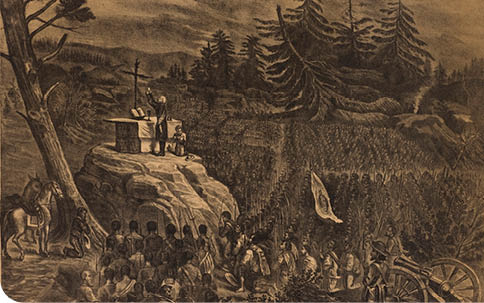 ANÓNIMO, MONTE DE LAS CRUCES-ANTES DE LA BATALLA, MÉXICO, CA  1880, LITOGRAFÍA, 70 X 75 CM  PRECIO   ESTIMADO POR MORTON, CASA DE SUBASTAS:  8,000 -  10,000 M N 