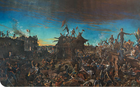 Painting,  Dawn at the Alamo,  by Henry Arthur McArdle, hanging in the Senate Chamber of the Texas State Capitol in Austin 