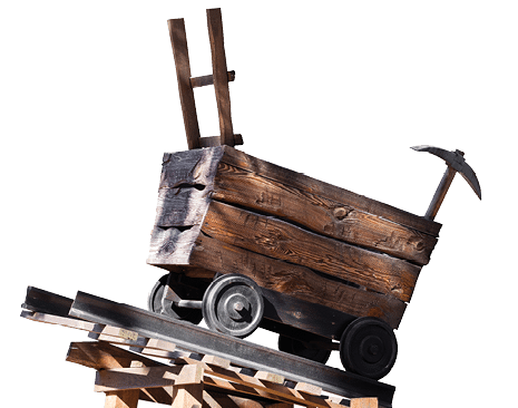 wooden trolley with a pick isolated on white background